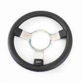 12" Semi Dished Black Vinyl Steering Wheel with 3 Polished Spokes