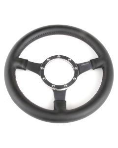 12" Moto-Lita Dished Black Leather Steering Wheel with Polished Spokes
