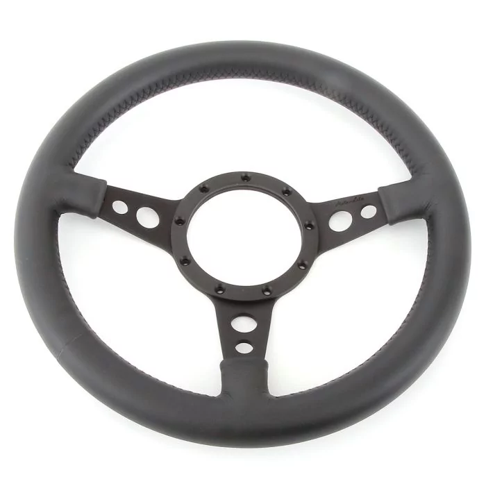 13" Moto-Lita Dished Black Leather Steering Wheel with Black Spokes for Classic Mini