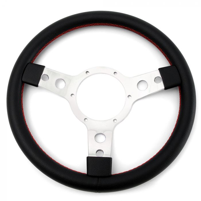 Mini 13" Sport Steering Wheel - Black with Red Stitching