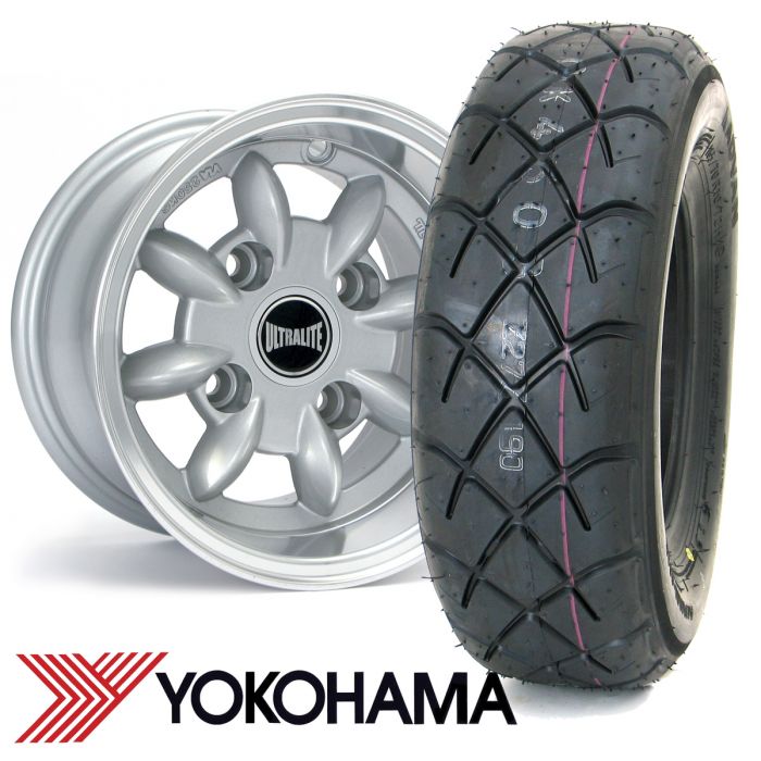 6" x 10" silver Ultralite alloy wheel and Yokohama A032 tyre package