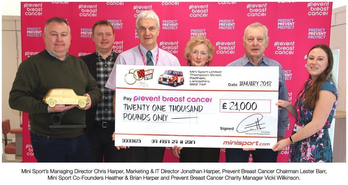 Mini Sport chosen charity Prevent Breast Cancer recieve £21000