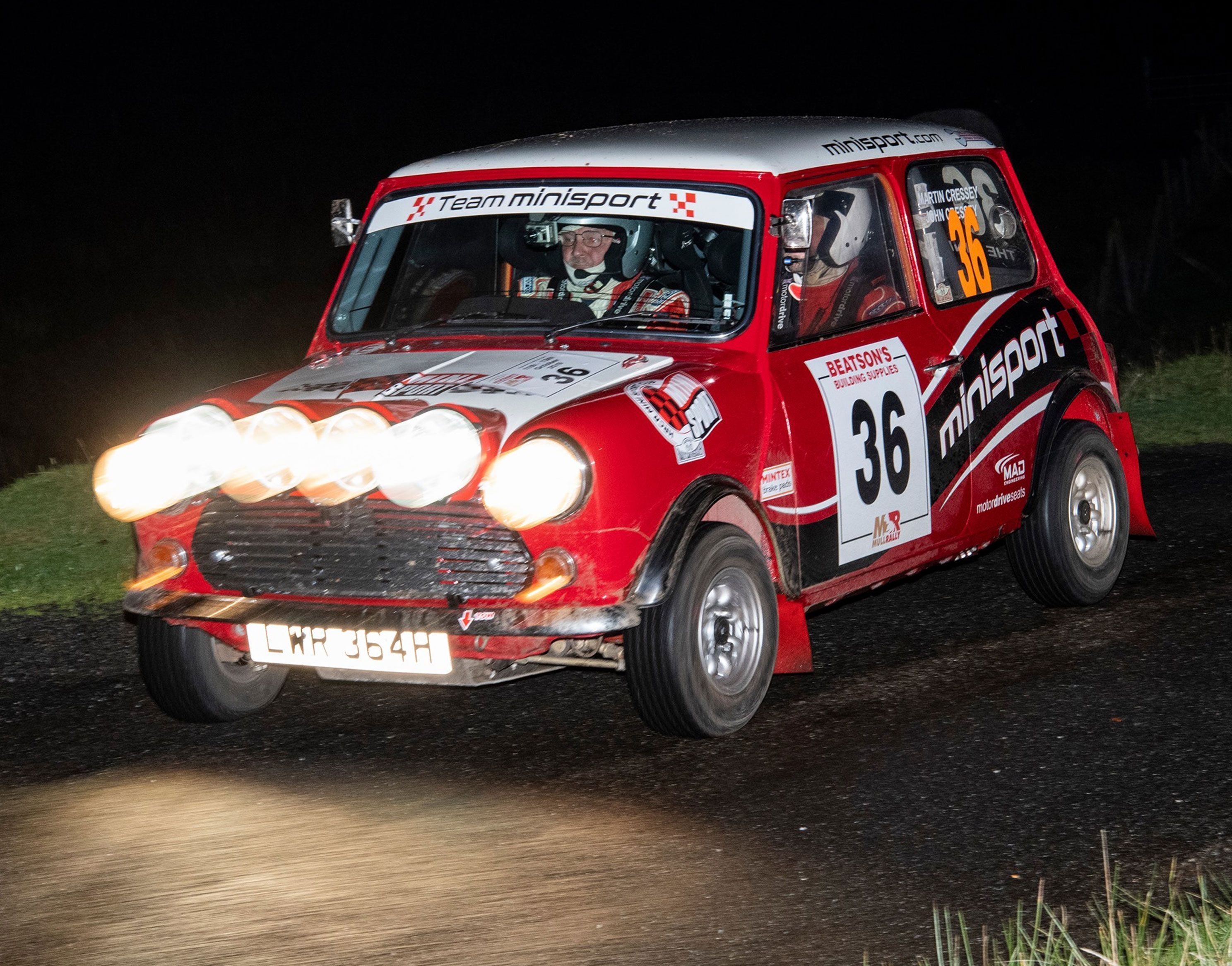 One of Team Mini Sport's Rally Minis competing on Mull Rally 2019